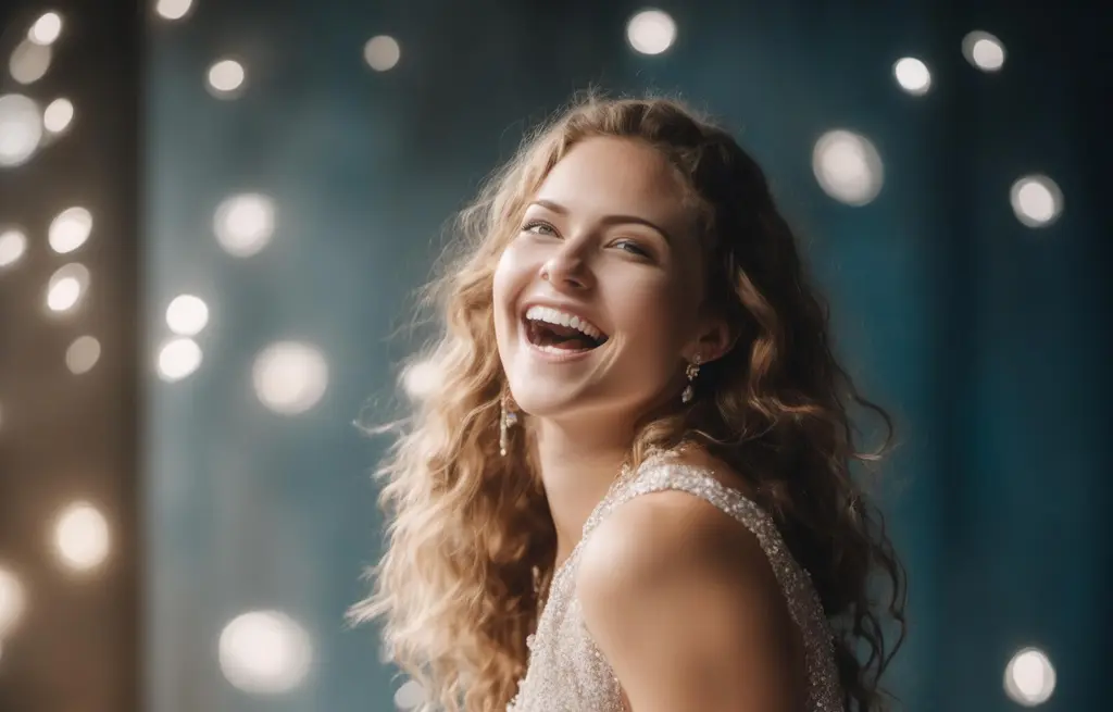 A girl laughing at how great her botox might be.